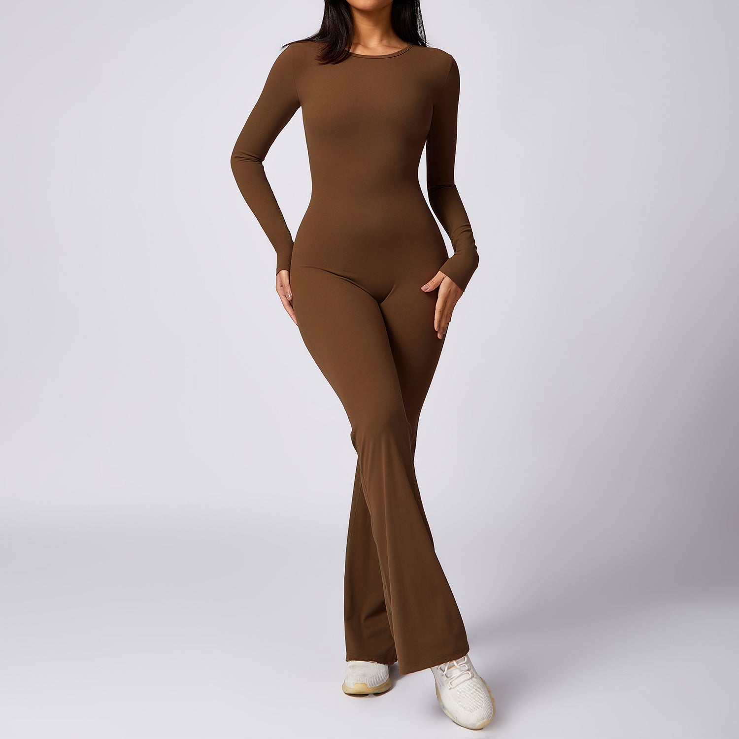 Backless Flare Jumpsuit – Long Sleeve Body Contour Fit CozyFits