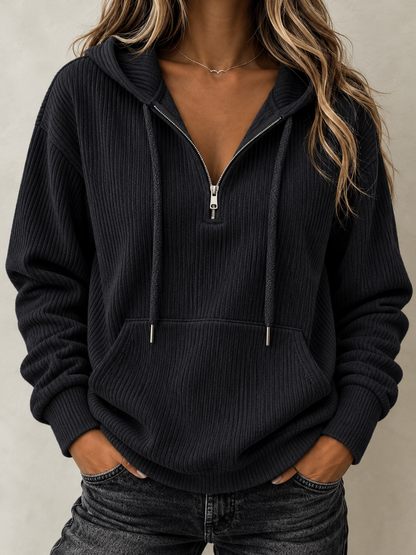 Quarter-Zip Ribbed Knit Hoodie | CozyFits