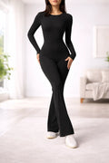 ContourFit Long Sleeve Flare Jumpsuit – Sculpting Everyday Essential CozyFits