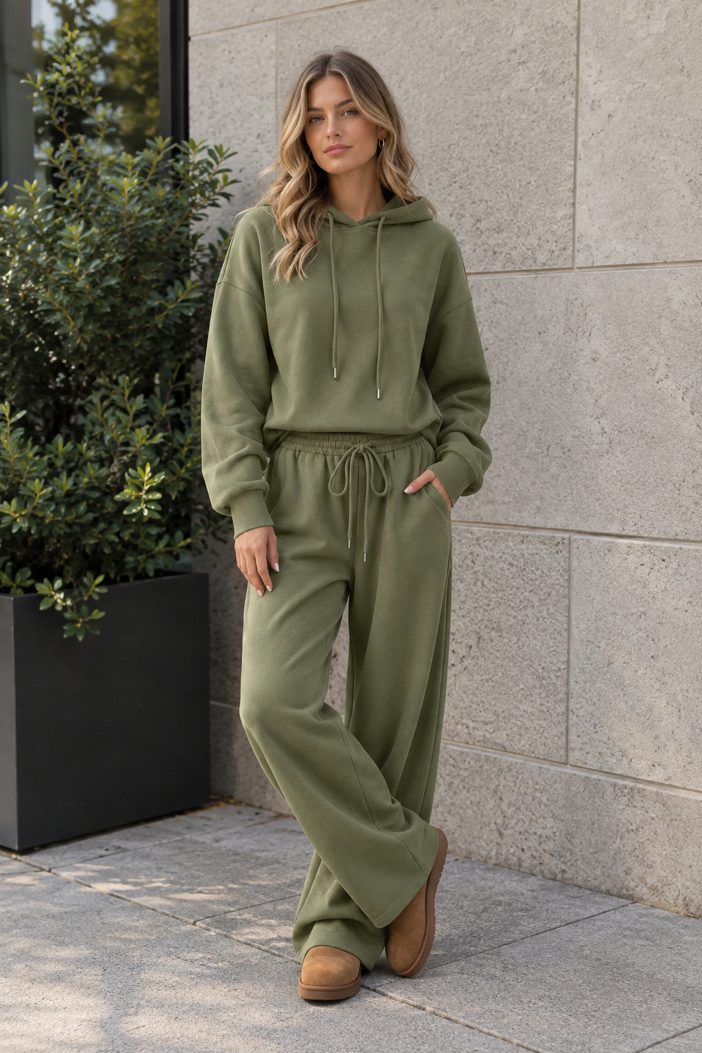 Dropped Shoulder Hoodie and Wide-Leg Pants Set | CozyFits