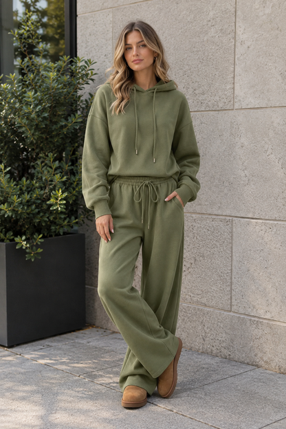 Dropped Shoulder Hoodie and Wide-Leg Pants Set | CozyFits