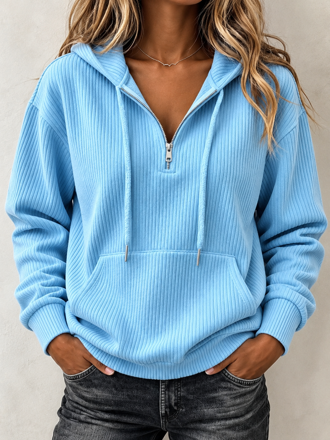 Quarter-Zip Ribbed Knit Hoodie | CozyFits
