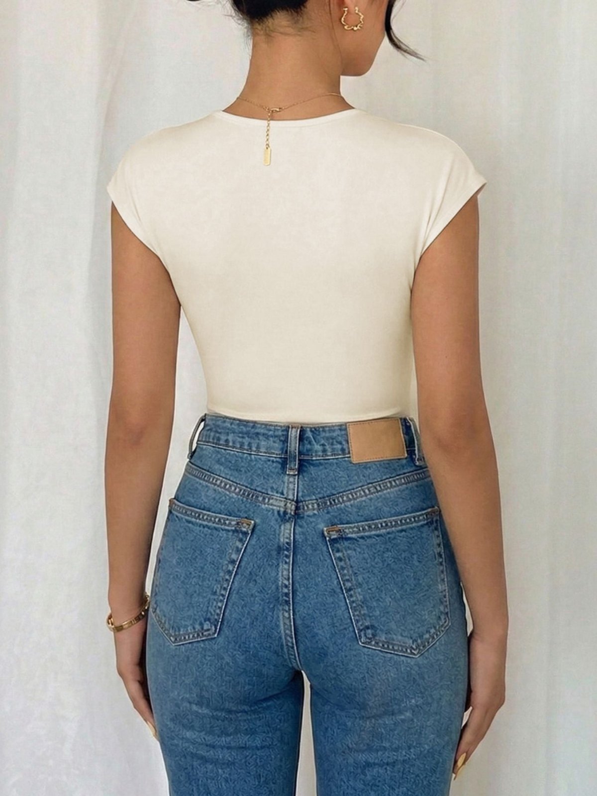 Apricot Surplice Cap Sleeve Bodysuit | CozyFits in Apricot