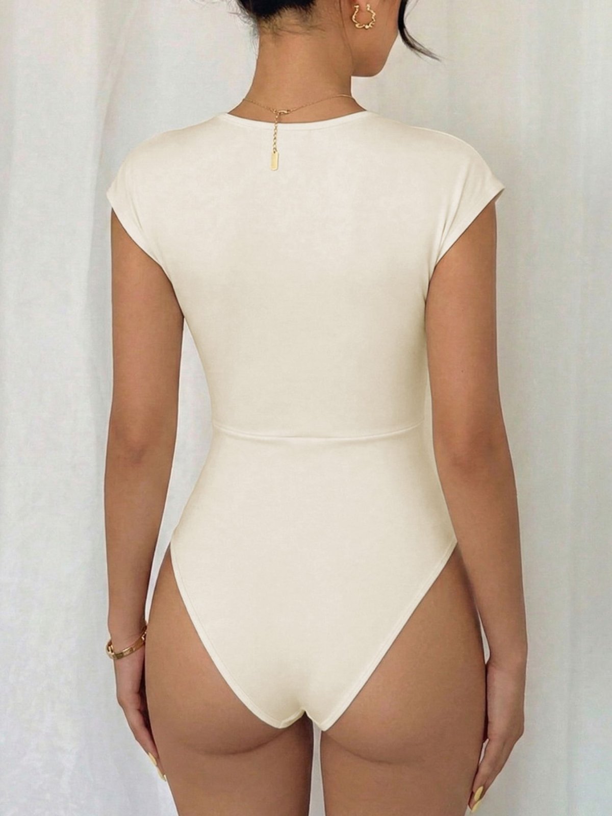Apricot Surplice Cap Sleeve Bodysuit | CozyFits in Apricot