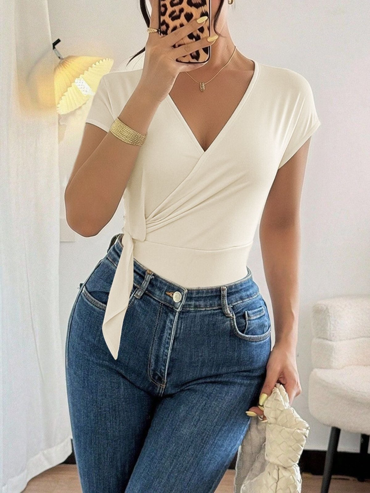 Apricot Surplice Cap Sleeve Bodysuit | CozyFits in Apricot