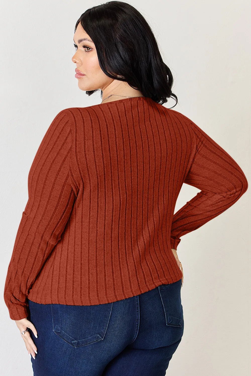 Basic Bae Full Size Ribbed Long Sleeve T-Shirt in Rust
