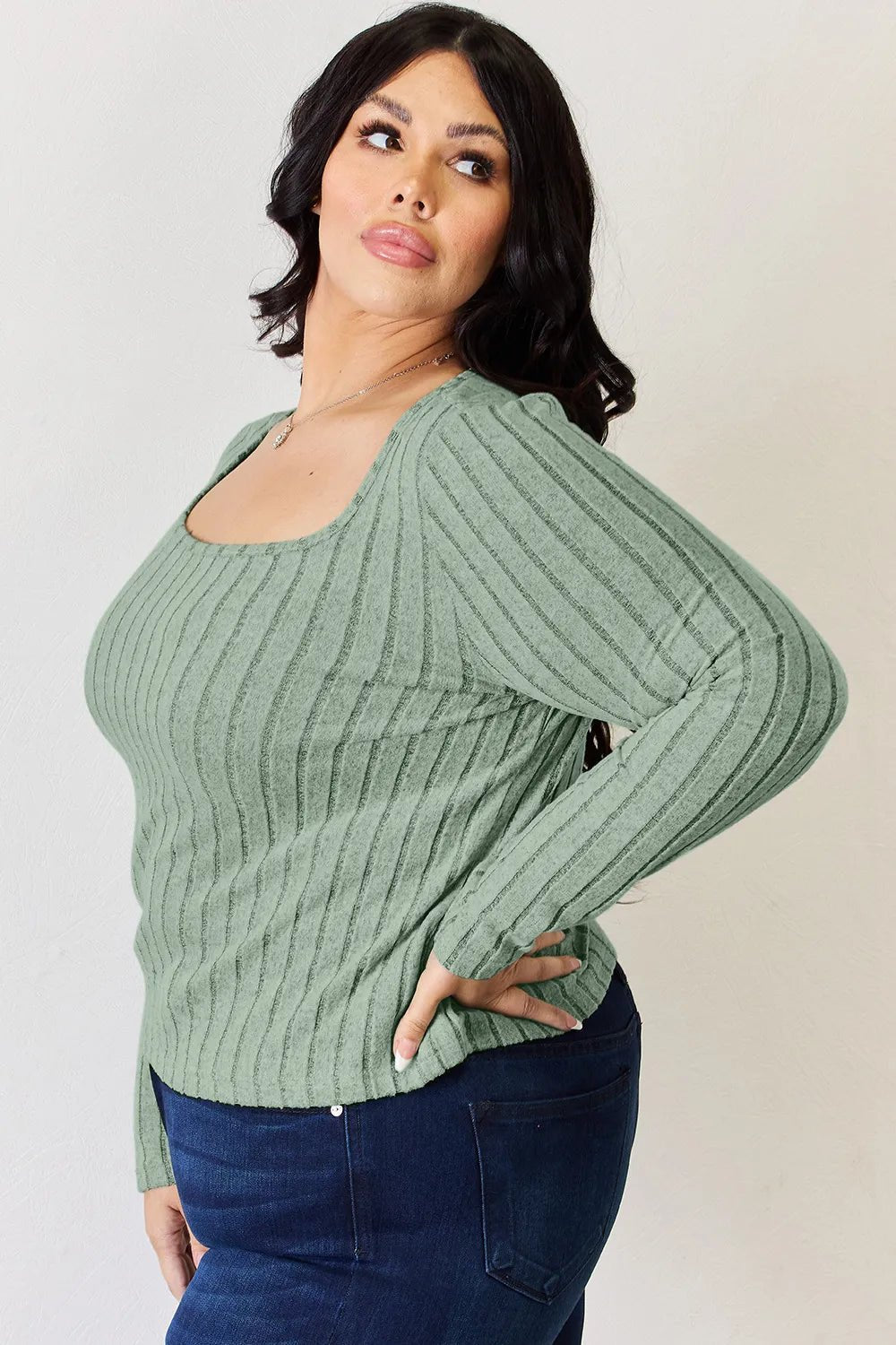 Basic Bae Full Size Ribbed Long Sleeve T-Shirt in Rust