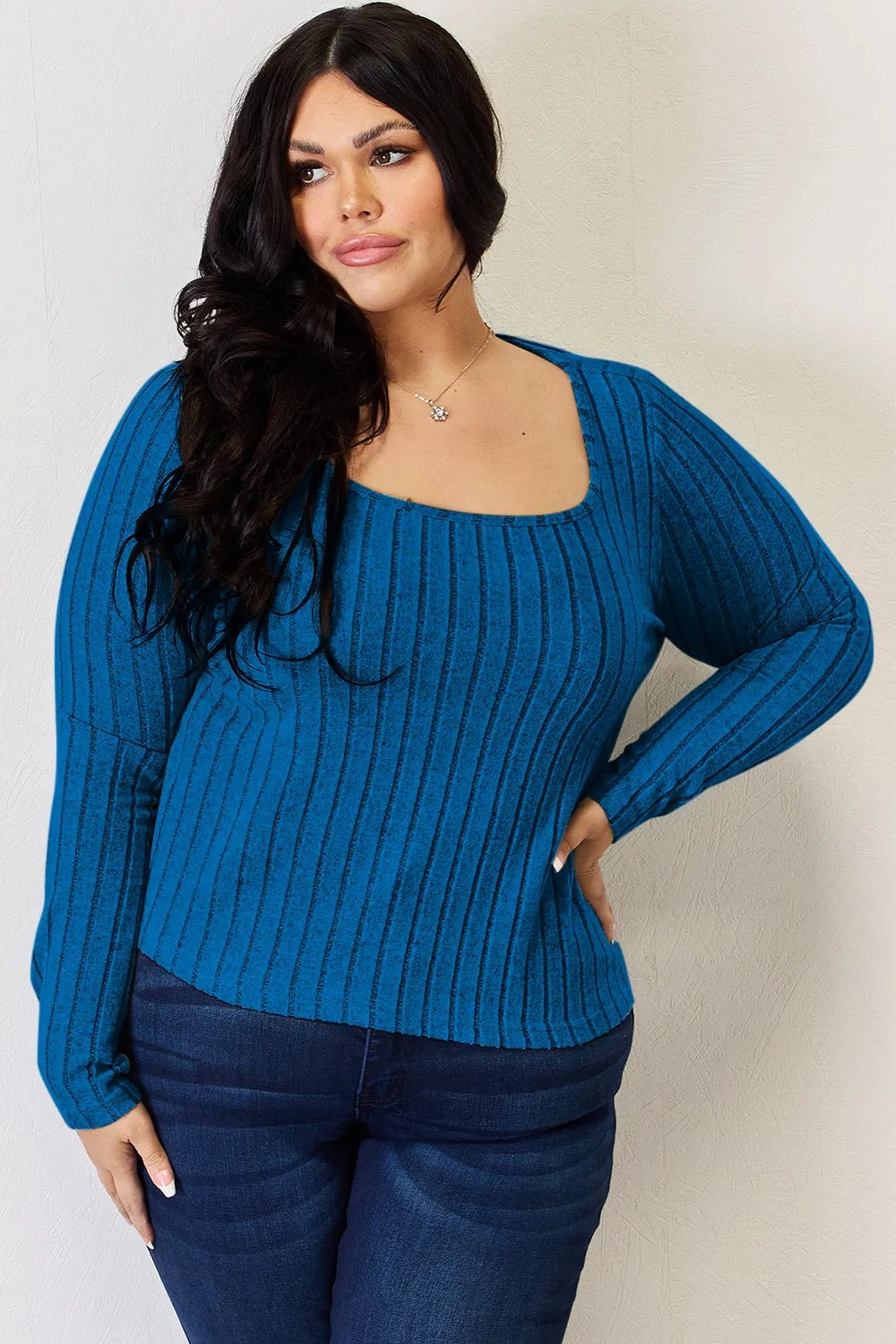 Basic Bae Full Size Ribbed Long Sleeve T-Shirt in Sky Blue