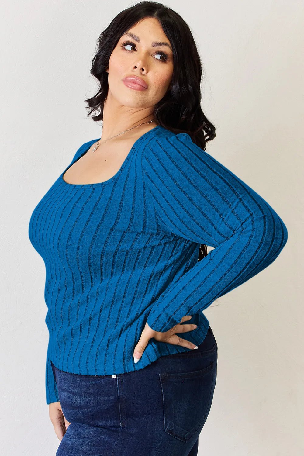 Basic Bae Full Size Ribbed Long Sleeve T-Shirt in Sky Blue