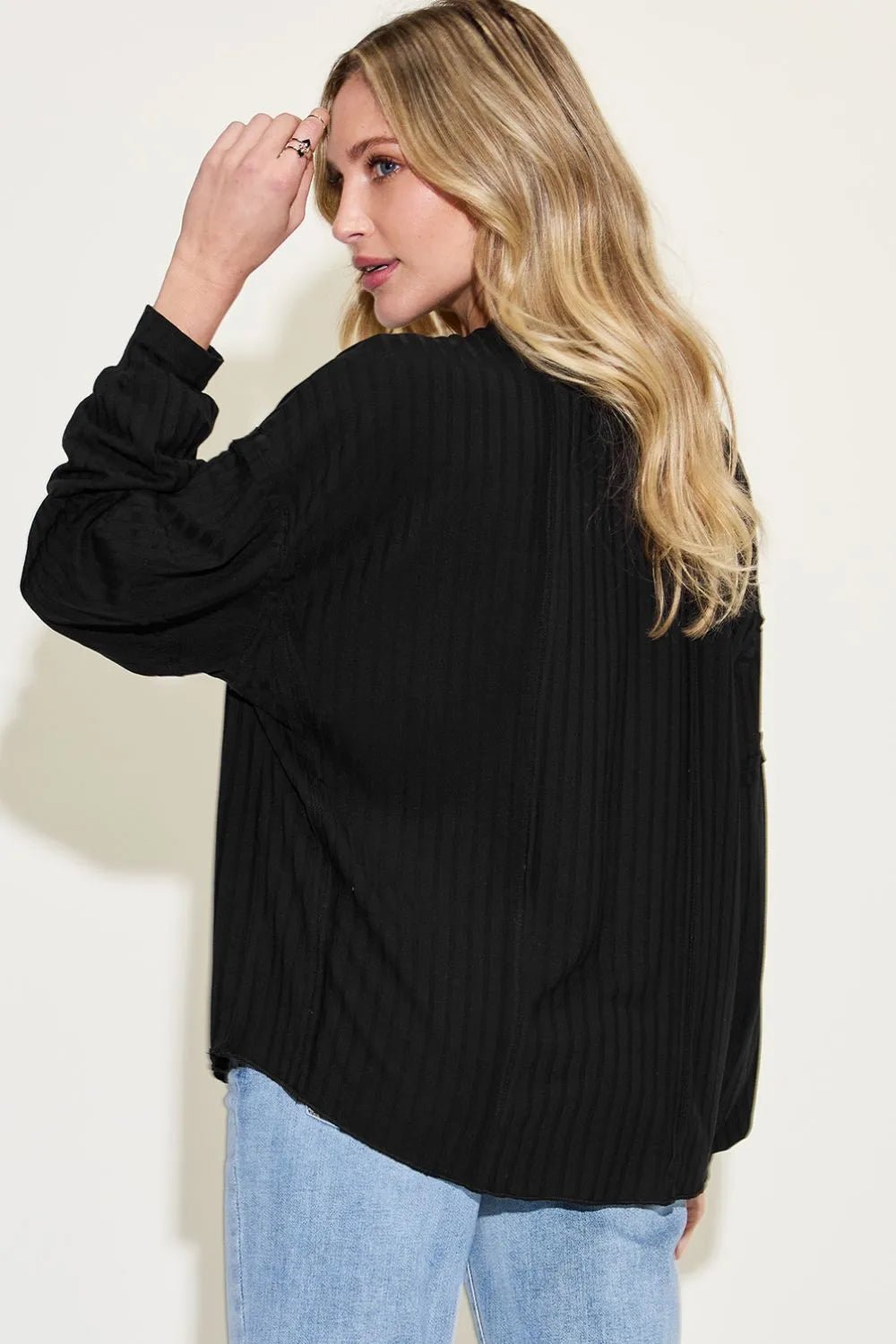 Basic Bae Full Size Ribbed Round Neck Long Sleeve T-Shirt in Black