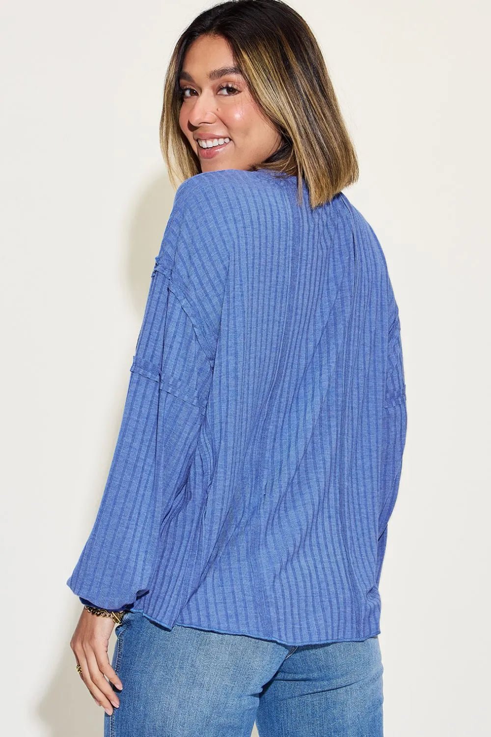 Basic Bae Full Size Ribbed Round Neck Long Sleeve T-Shirt in Dusty Blue