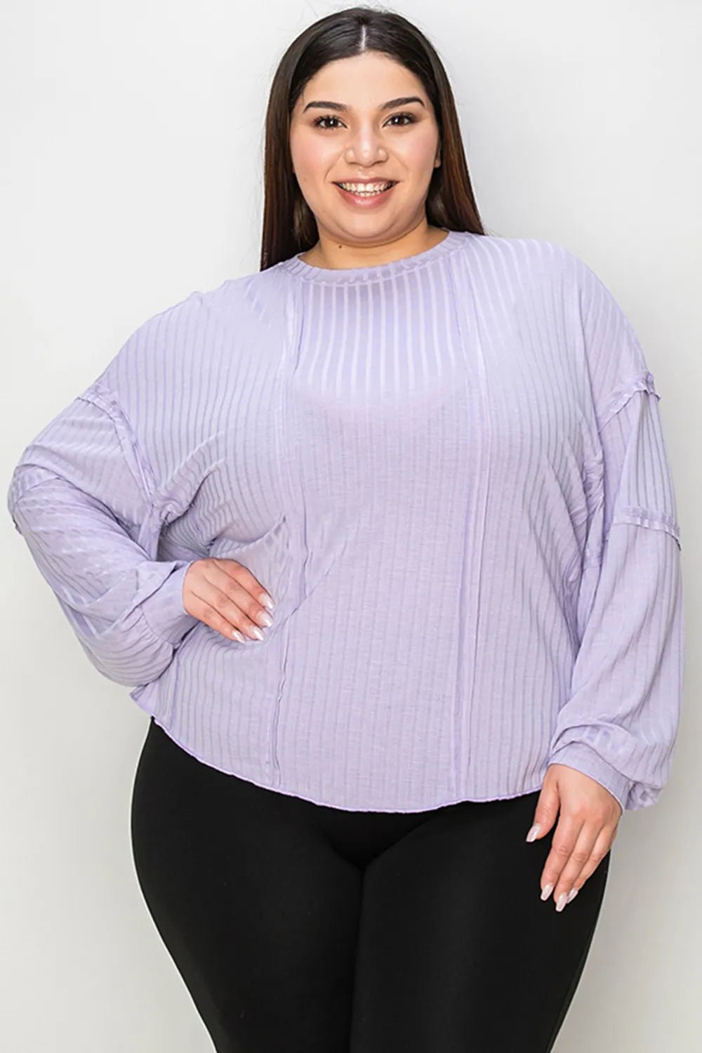 Basic Bae Full Size Ribbed Round Neck Long Sleeve T-Shirt in Lavender