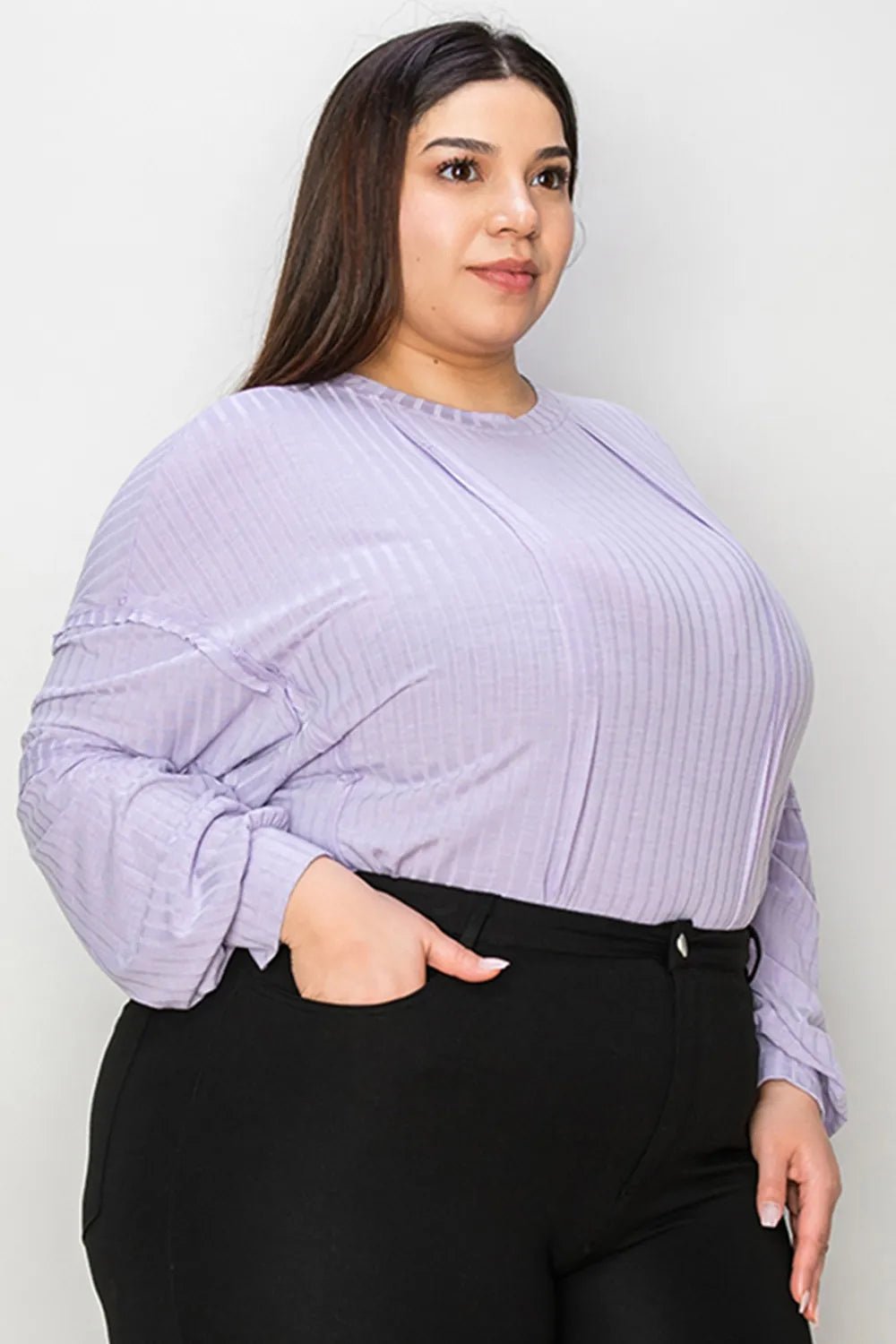 Basic Bae Full Size Ribbed Round Neck Long Sleeve T-Shirt in Lavender