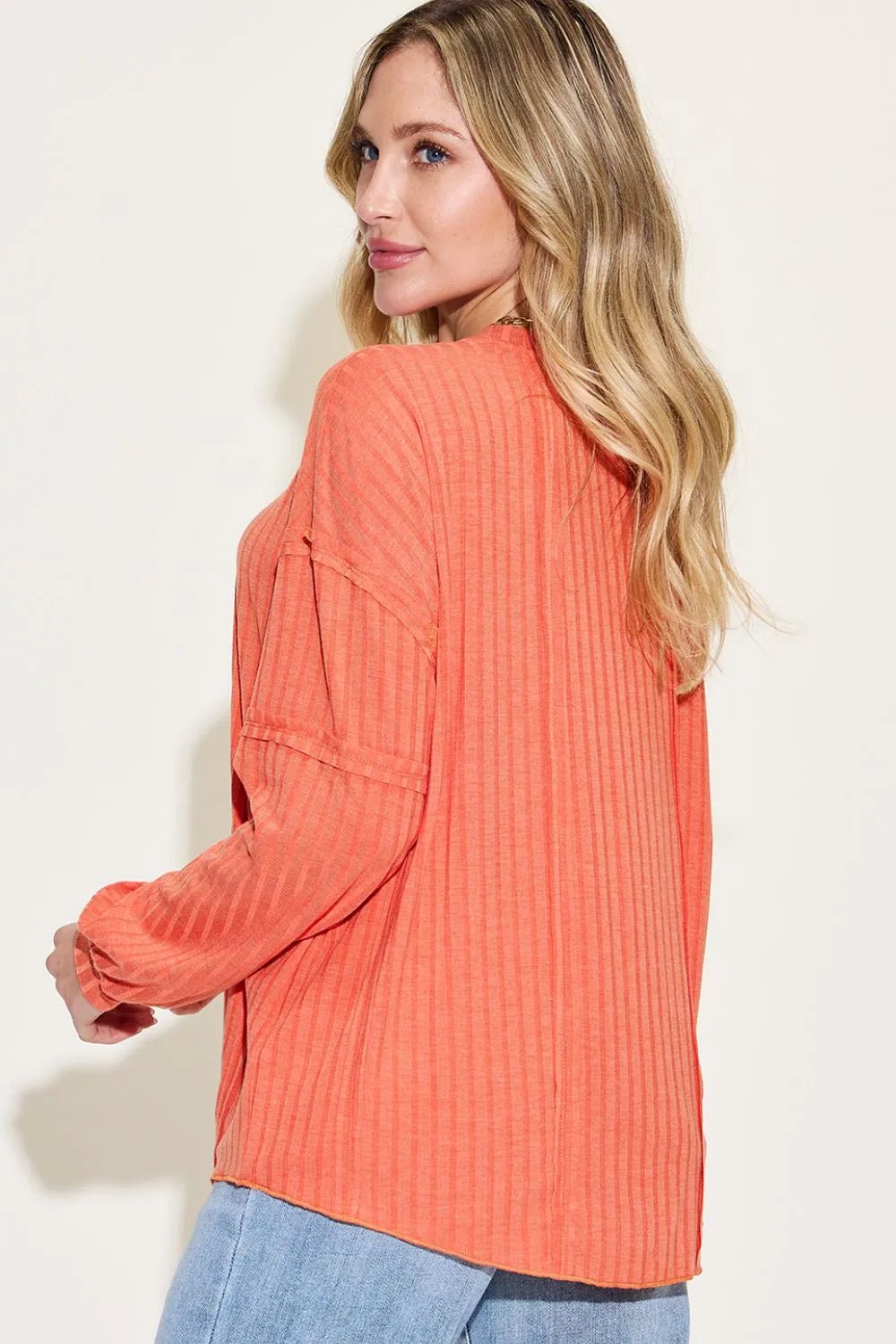 Basic Bae Full Size Ribbed Round Neck Long Sleeve T-Shirt in Orange