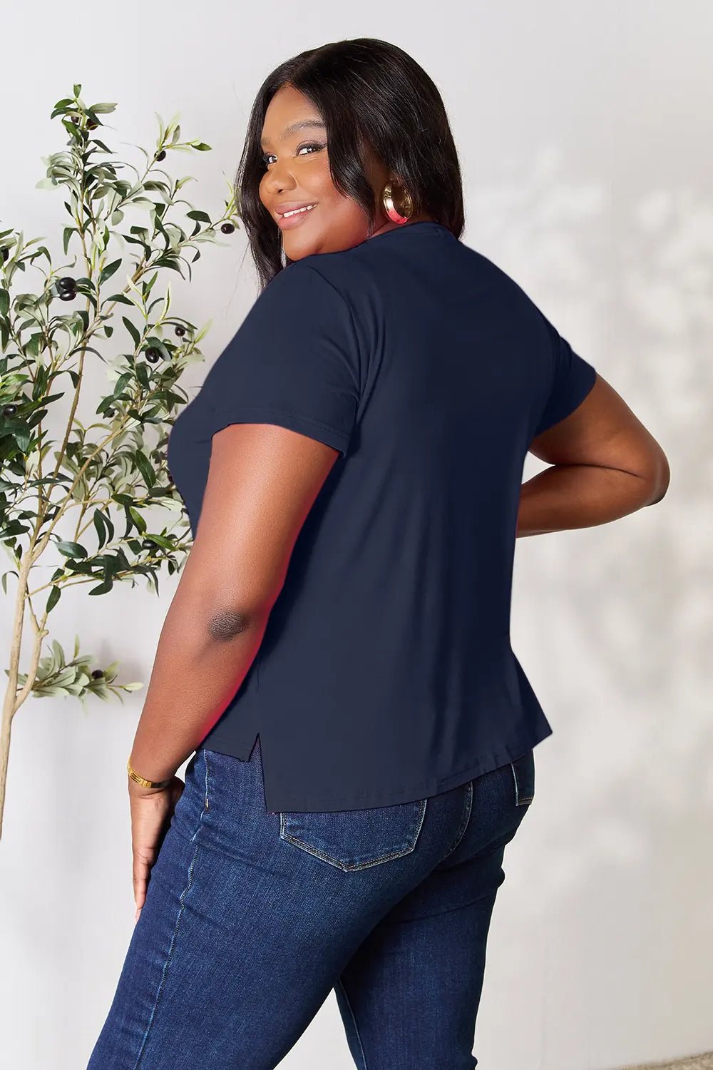 Basic Bae Full Size Round Neck Short Sleeve T-Shirt in Dark Blue