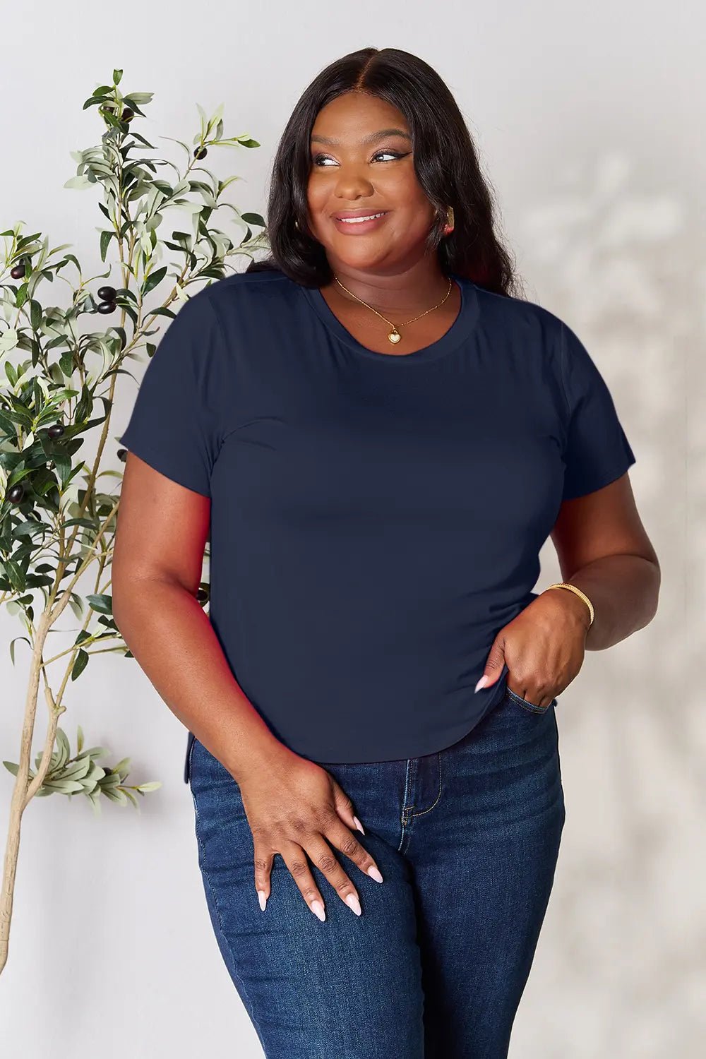 Basic Bae Full Size Round Neck Short Sleeve T-Shirt in Dark Blue