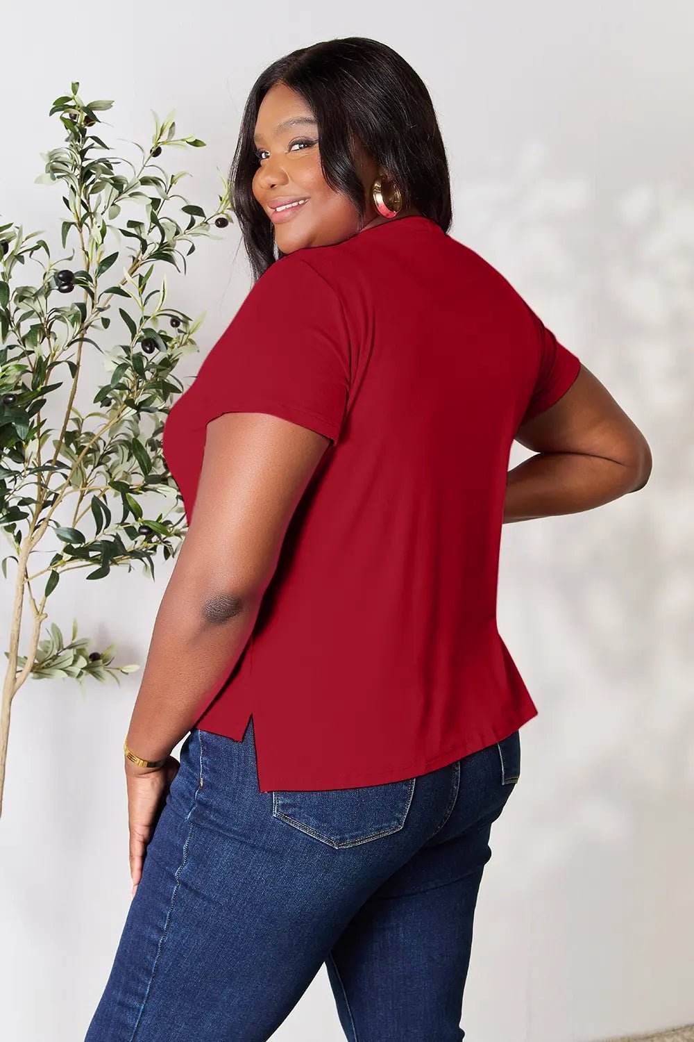 Basic Bae Full Size Round Neck Short Sleeve T-Shirt in Deep Red