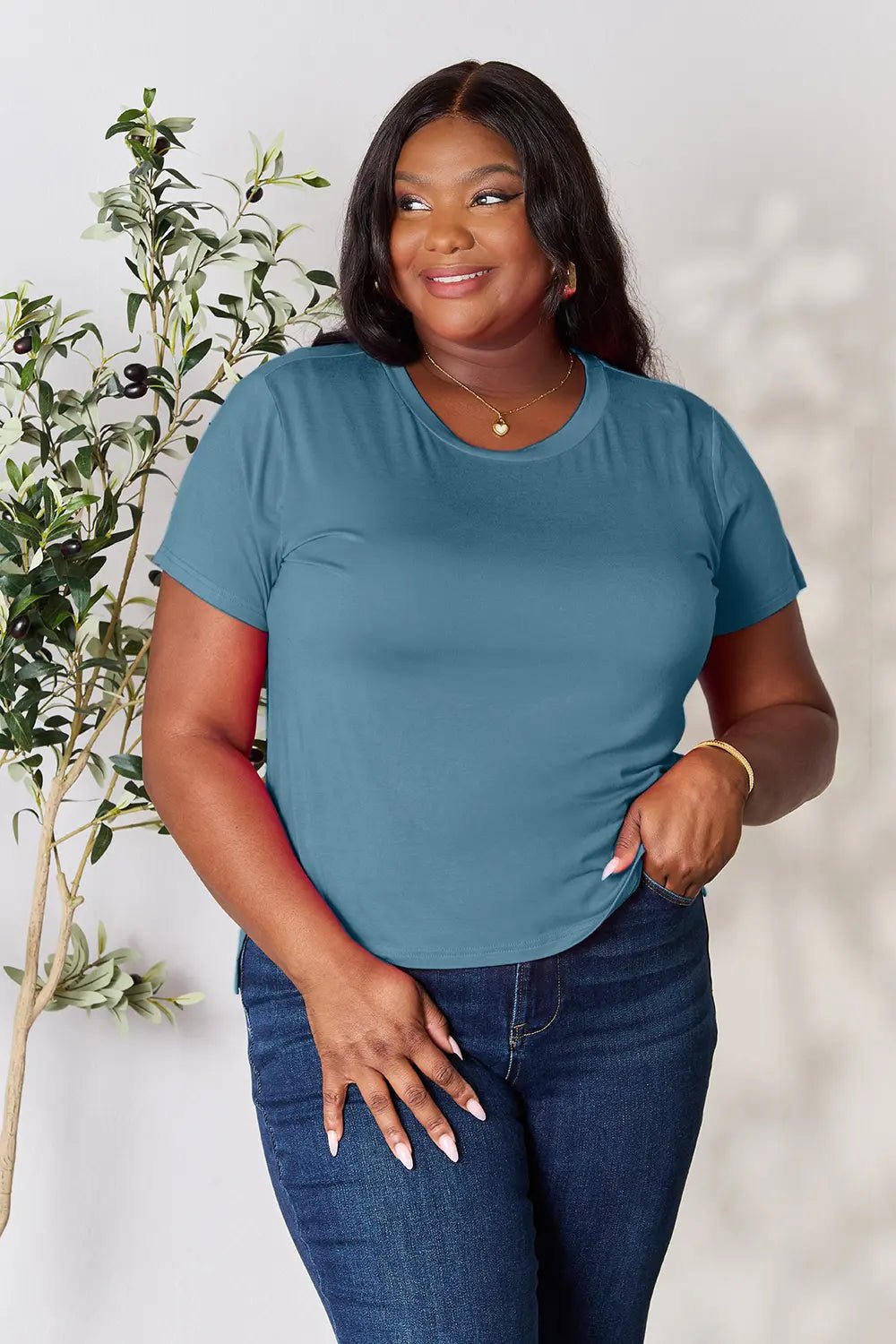 Basic Bae Full Size Round Neck Short Sleeve T-Shirt in Dusty Blue