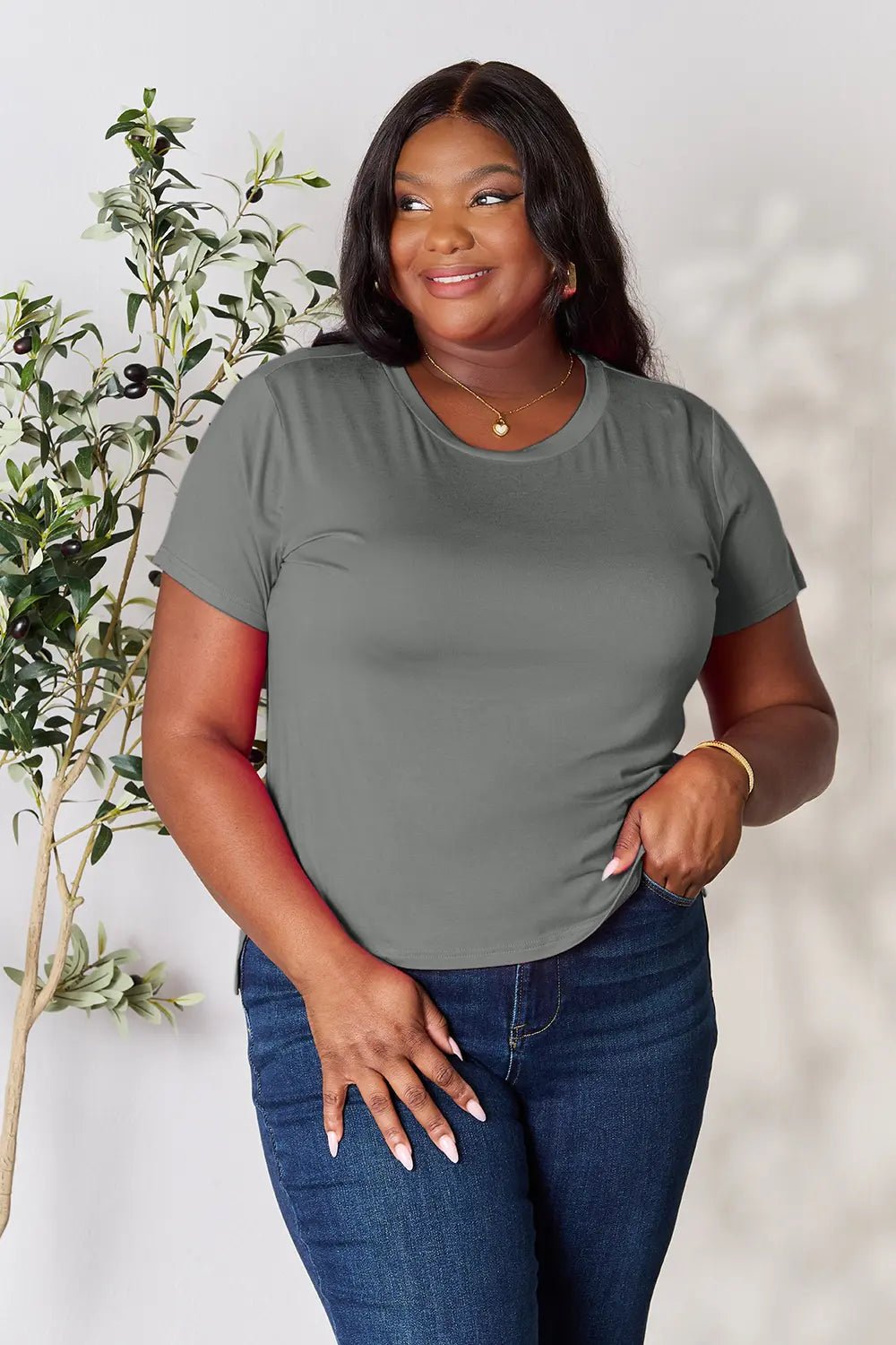Basic Bae Full Size Round Neck Short Sleeve T-Shirt in Gray