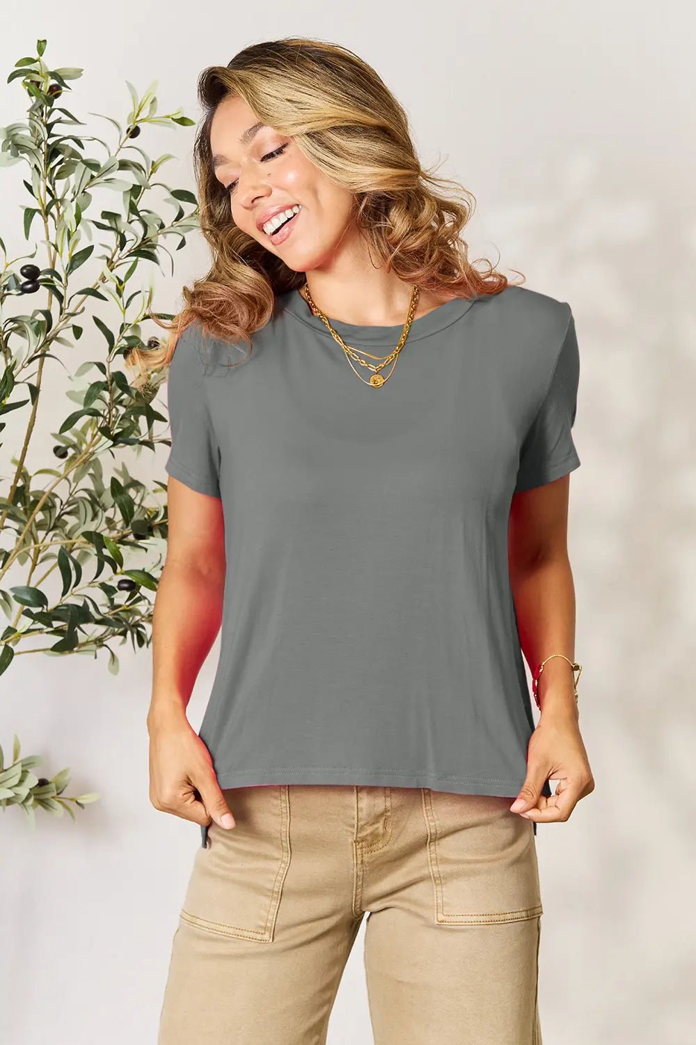 Basic Bae Full Size Round Neck Short Sleeve T-Shirt in Gray