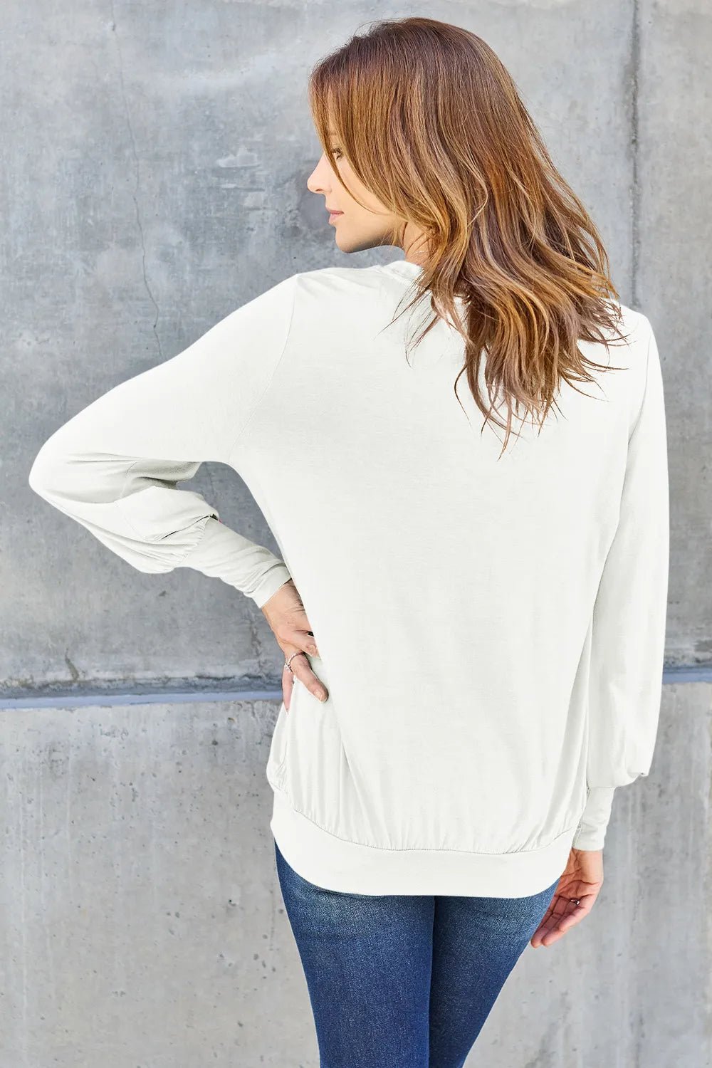 Basic Bae Full Size V - Neck Lantern Sleeve Top in White