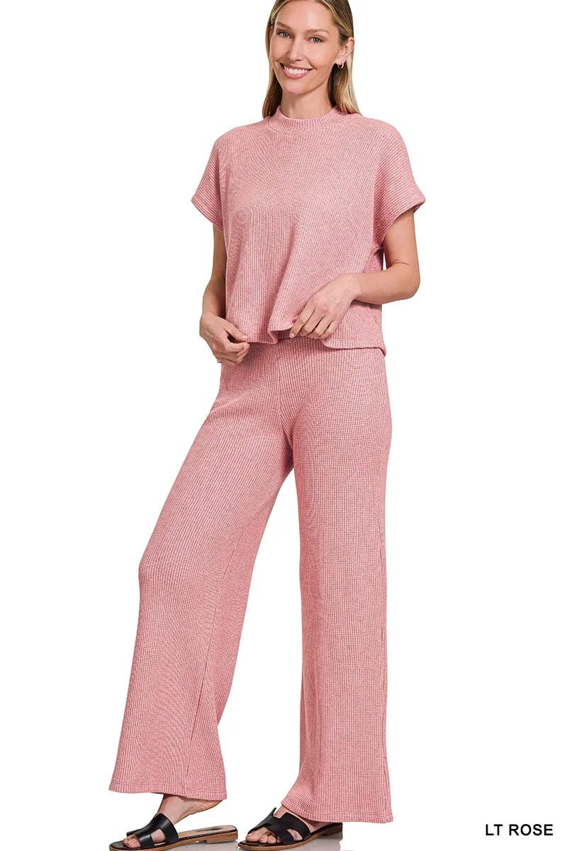 Boxy Sweater Top and Pants Set in Light Rose | CozyFits in Light Rose