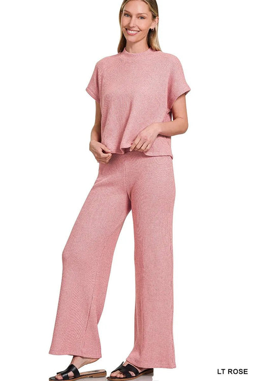 Boxy Sweater Top and Pants Set in Light Rose | CozyFits in Light Rose