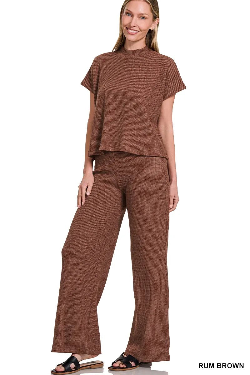 Boxy Sweater Top and Pants Set in Rum Brown | CozyFits in Rum Brown