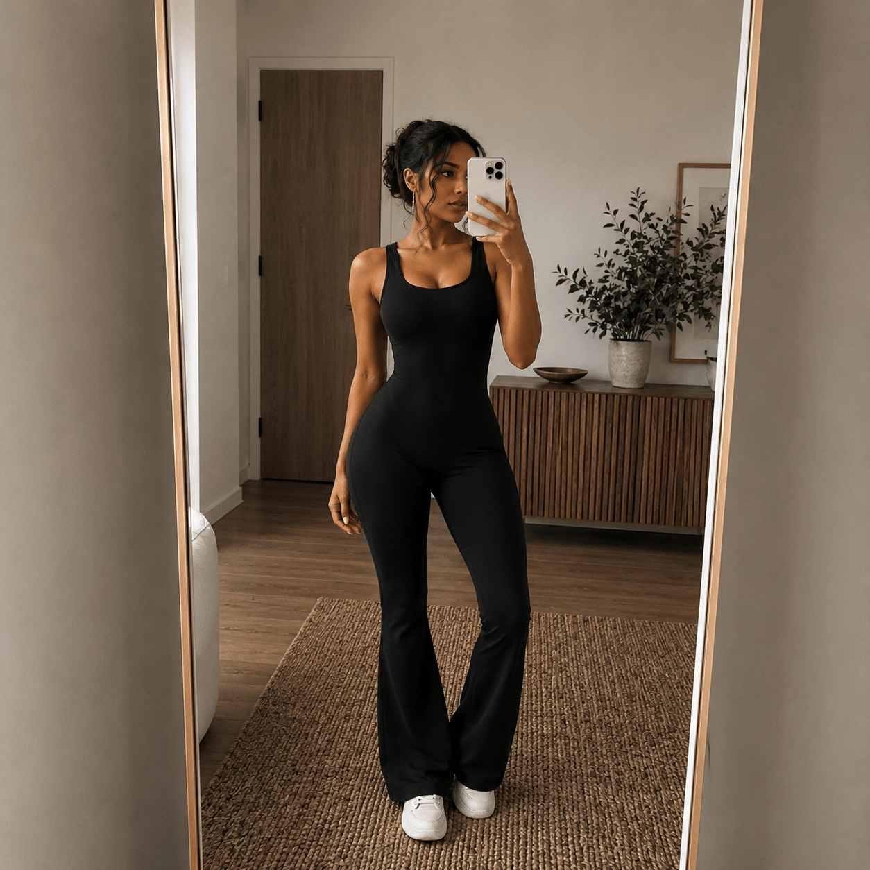 Buttery Soft Flare Jumpsuit – Flattering One - Piece Outfit in Black