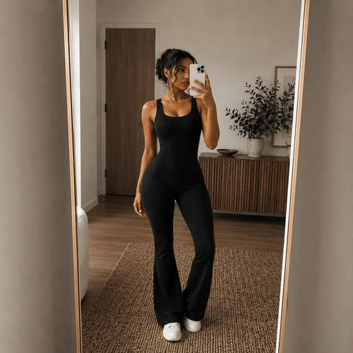 Buttery Soft Flare Jumpsuit – Flattering One - Piece Outfit in Black
