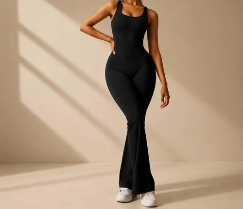 Buttery Soft Flare Jumpsuit – Flattering One - Piece Outfit in Black