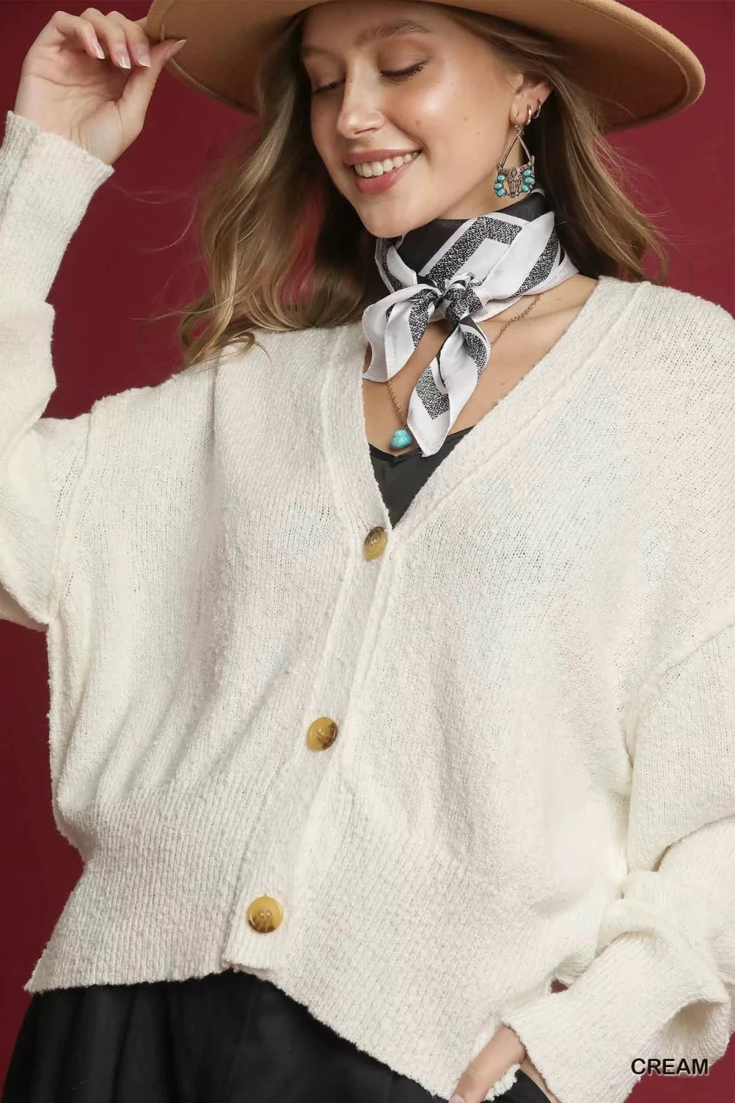 Button-Front V-Neck Knit Cardigan in Cream | CozyFits in Cream