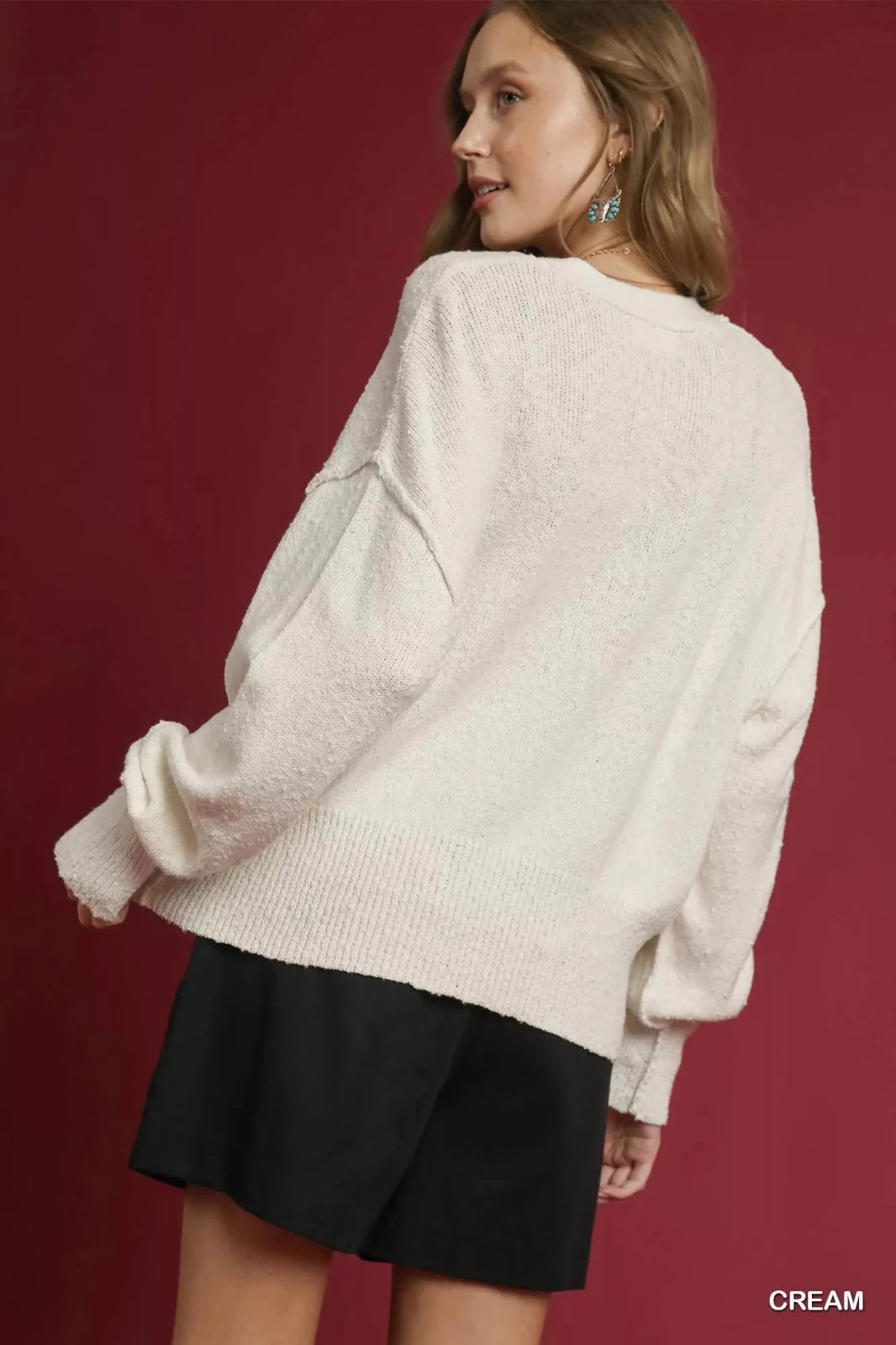 Button-Front V-Neck Knit Cardigan in Cream | CozyFits in Cream