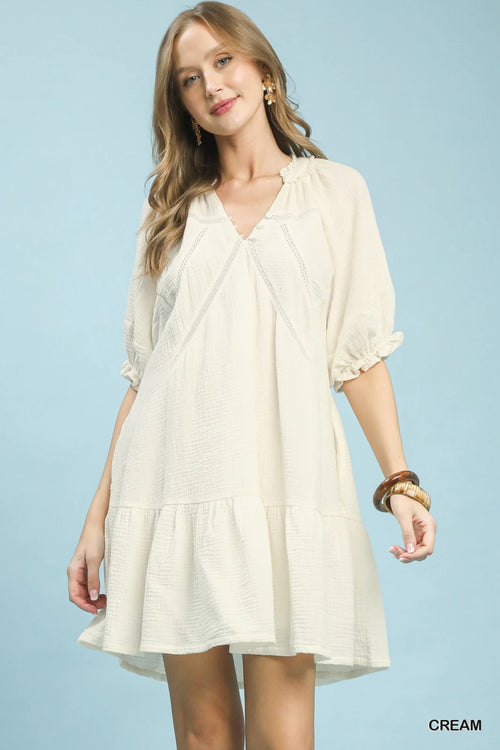 Cotton Gauze Mini Dress – Lightweight Flowy Summer Dress for Women in CREAM