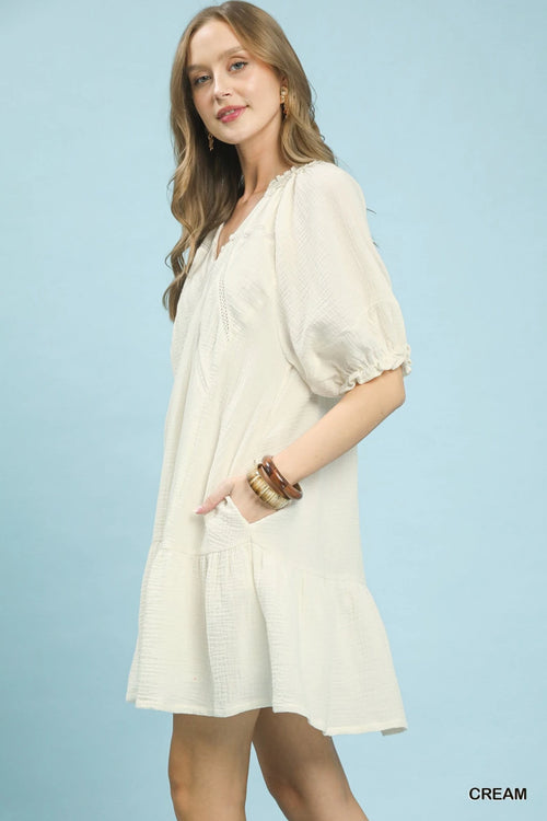 Cotton Gauze Mini Dress – Lightweight Flowy Summer Dress for Women in CREAM