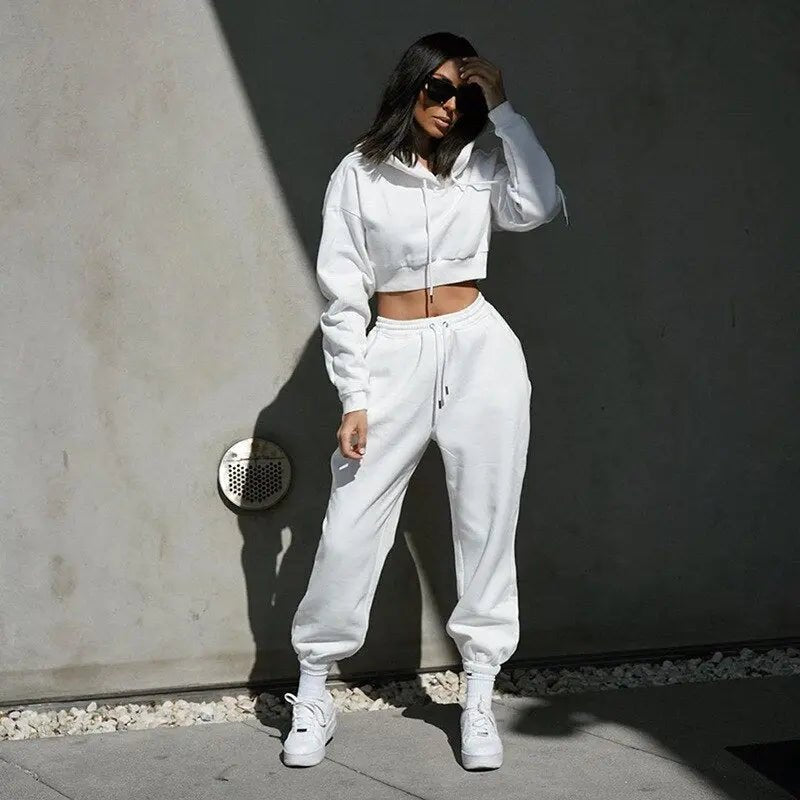 CozyFits™ Sculpt Set – Cropped Hoodie & High - Waist Jogger Set for Women in Black
