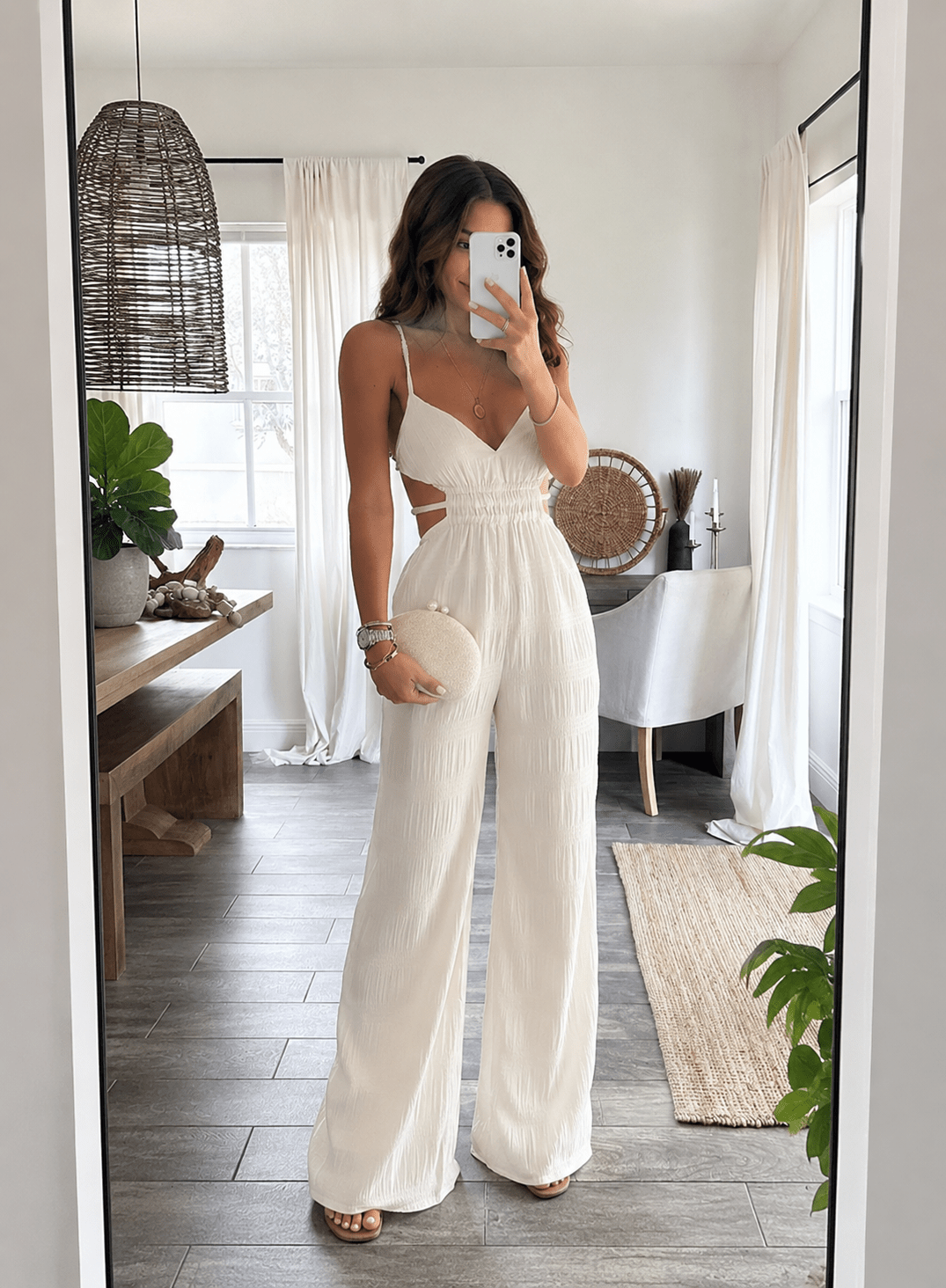 Cut - Out Wide Leg Jumpsuit | CozyFits in Cream