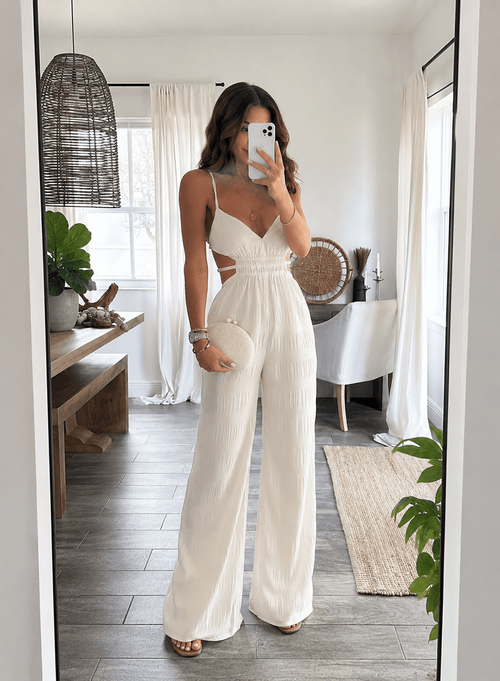 Cut - Out Wide Leg Jumpsuit | CozyFits in Cream