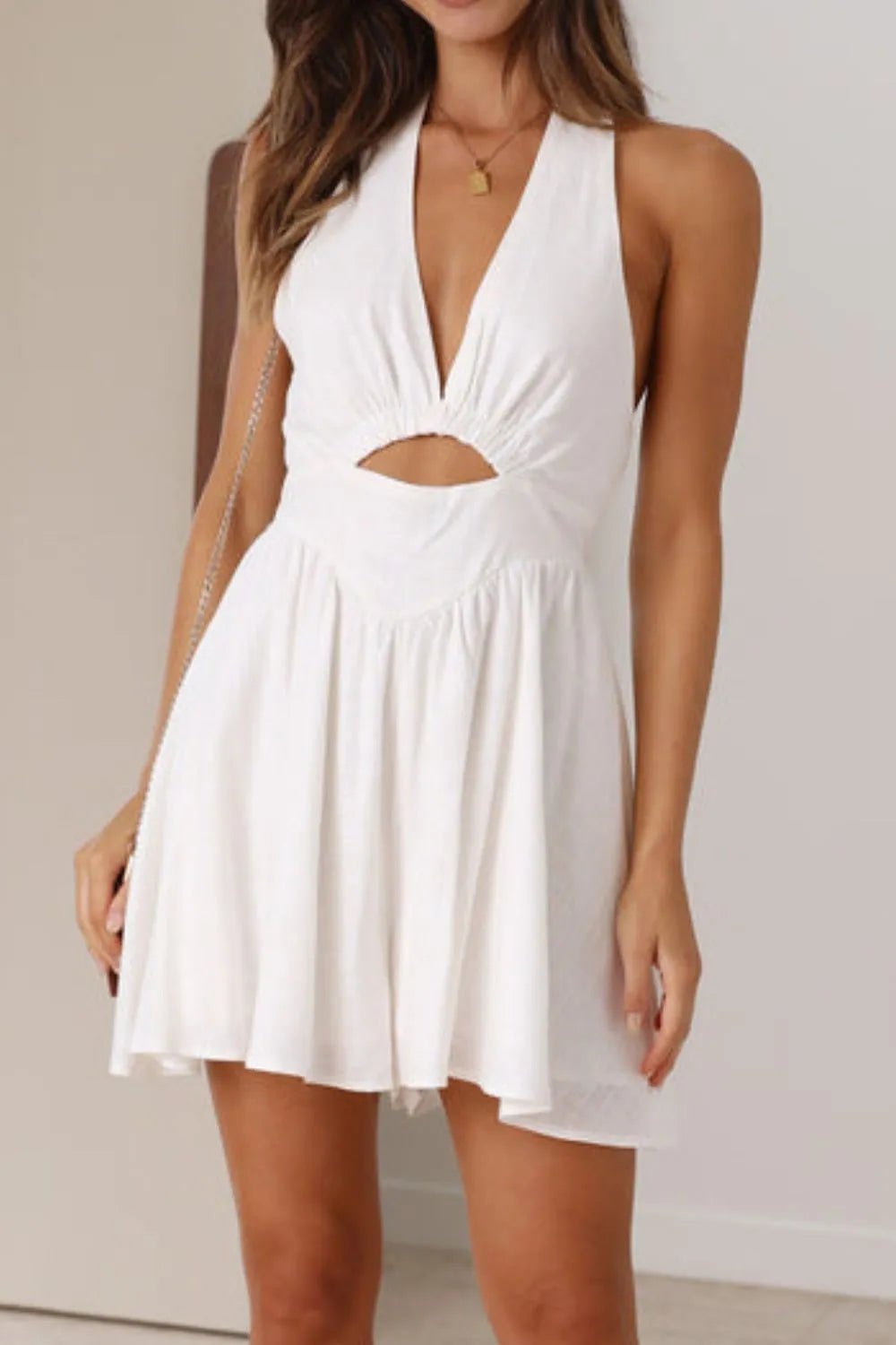 Cutout Halter Neck Mini Dress | Summer Going Out Dress in White