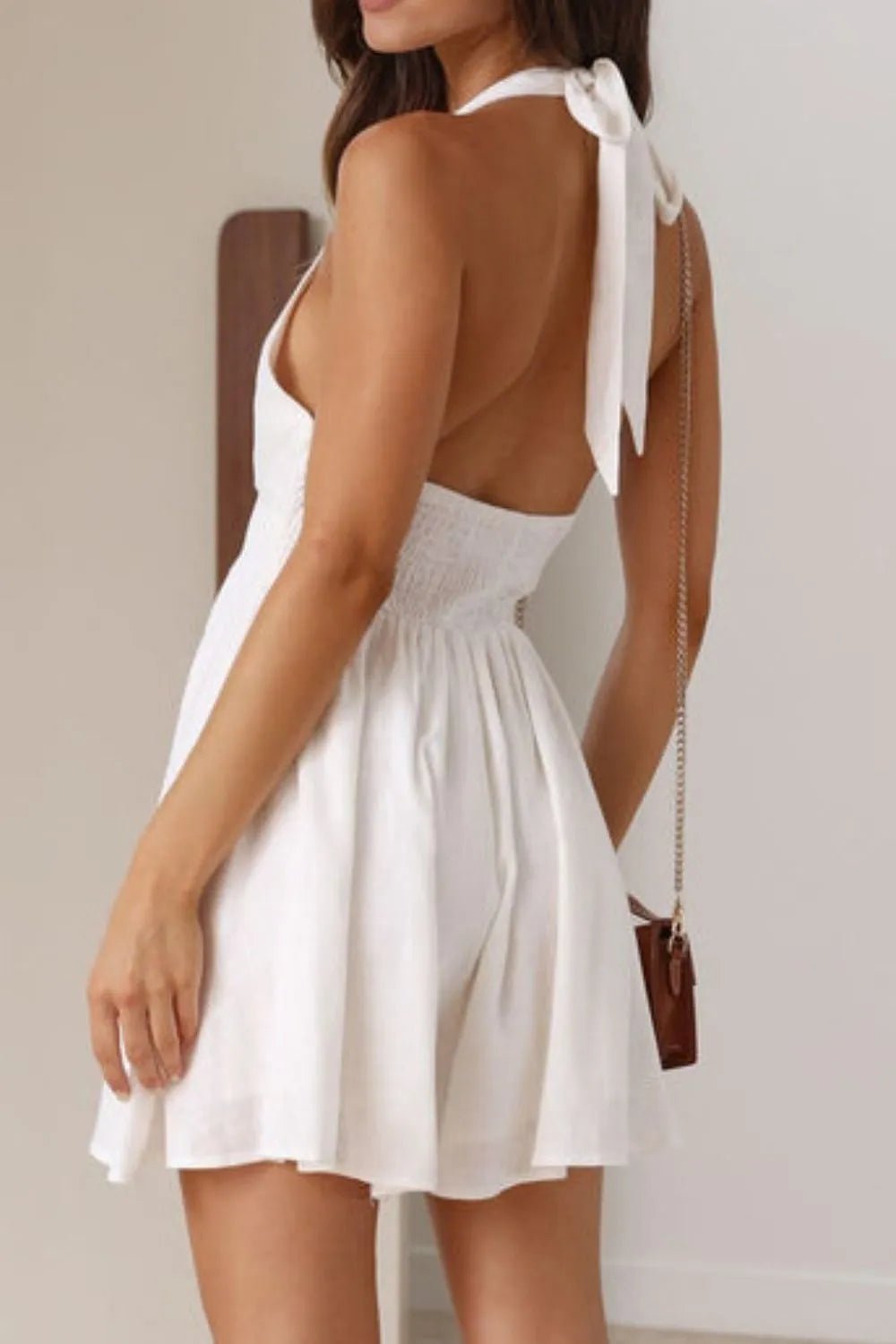 Cutout Halter Neck Mini Dress | Summer Going Out Dress in White