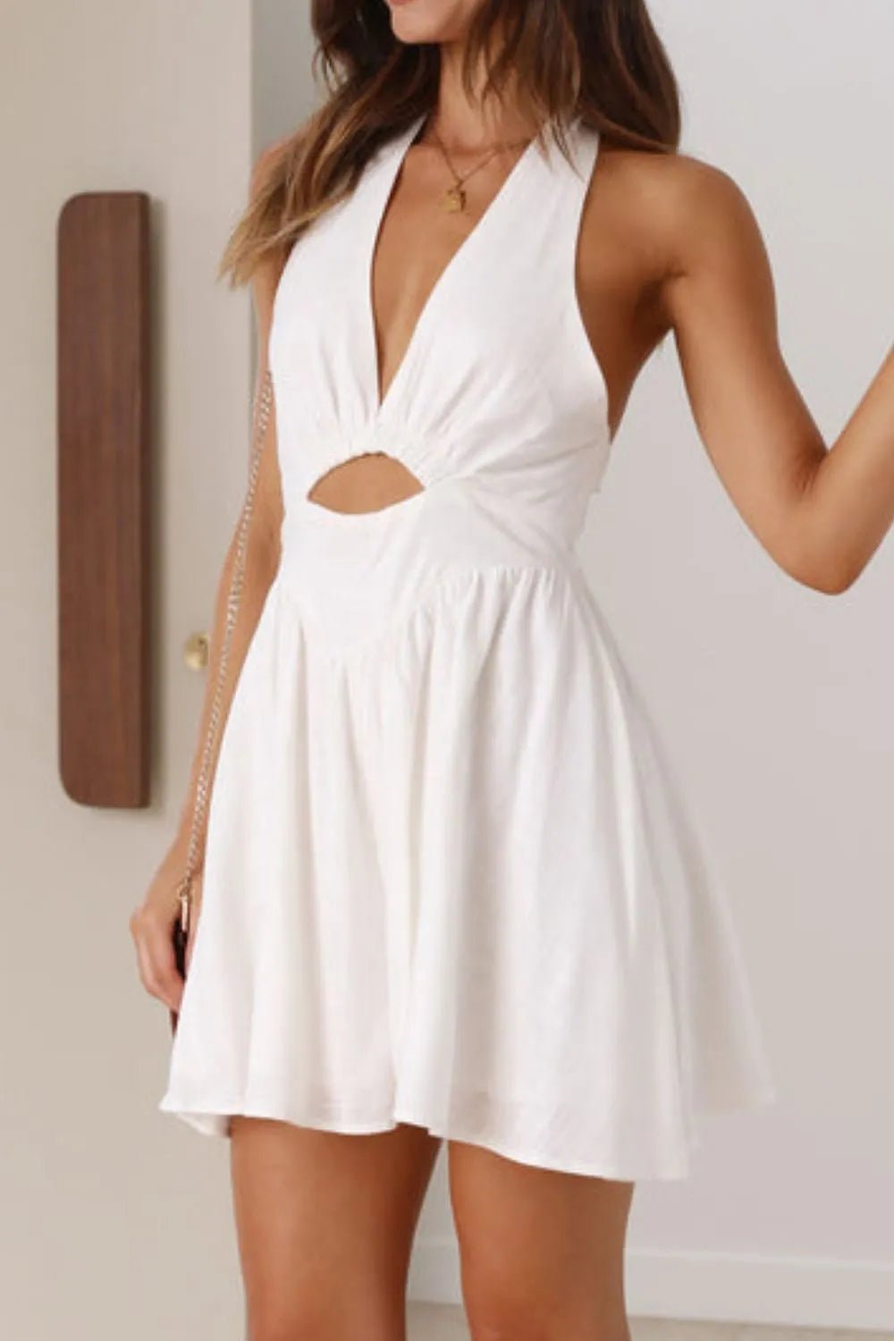 Cutout Halter Neck Mini Dress | Summer Going Out Dress in White