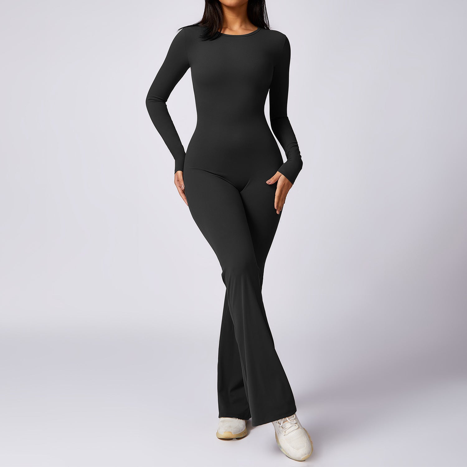 Backless Flare Jumpsuit – Long Sleeve Body Contour Fit CozyFits