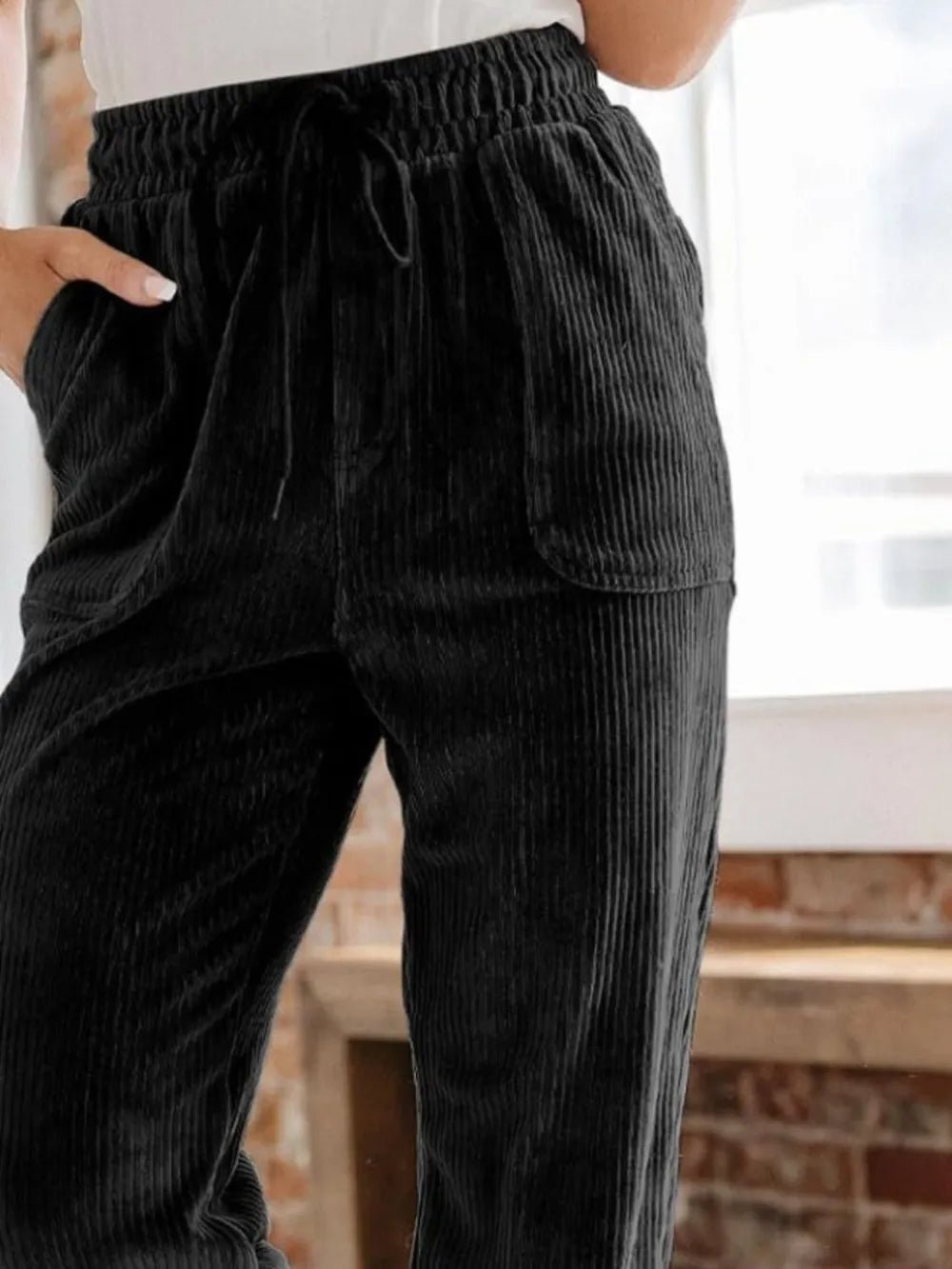 Drawstring Pants with Pockets in Black
