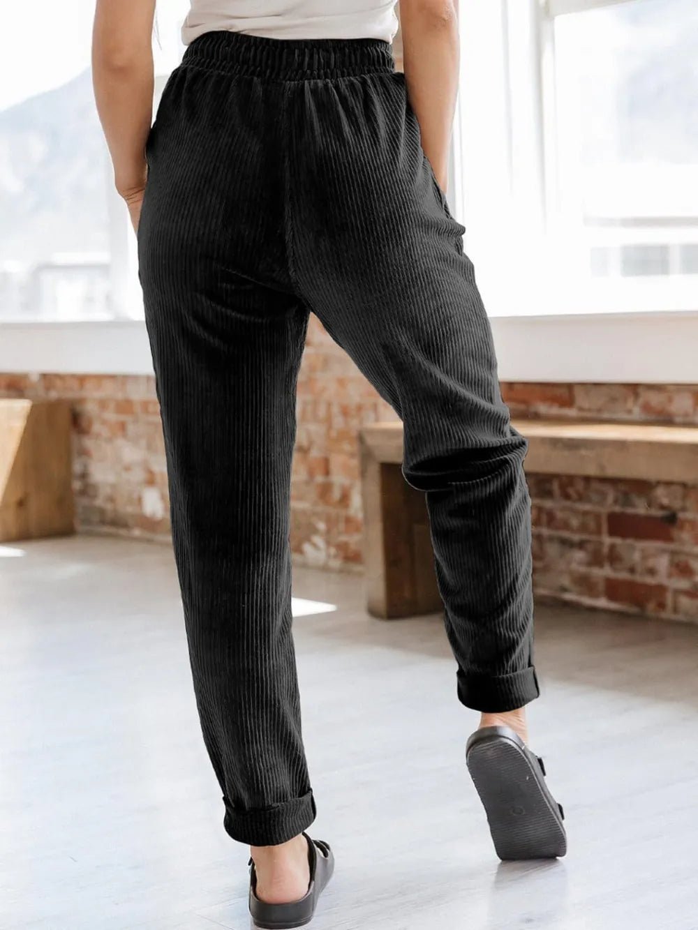 Drawstring Pants with Pockets in Black