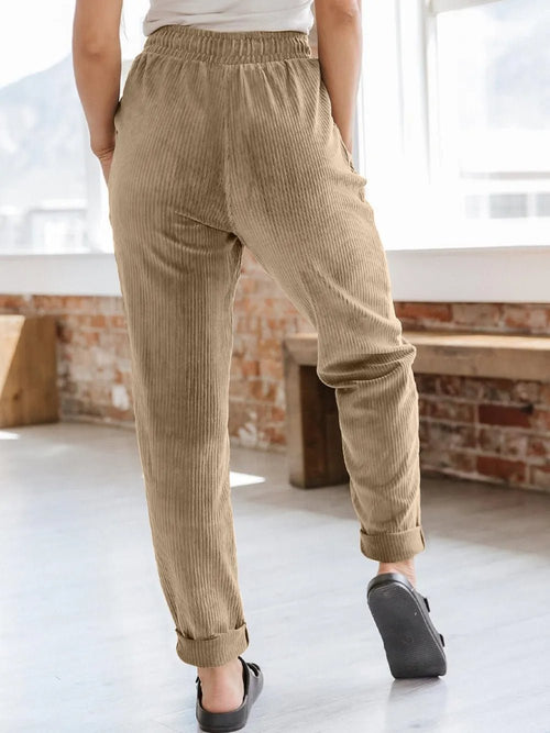 Drawstring Pants with Pockets in Camel