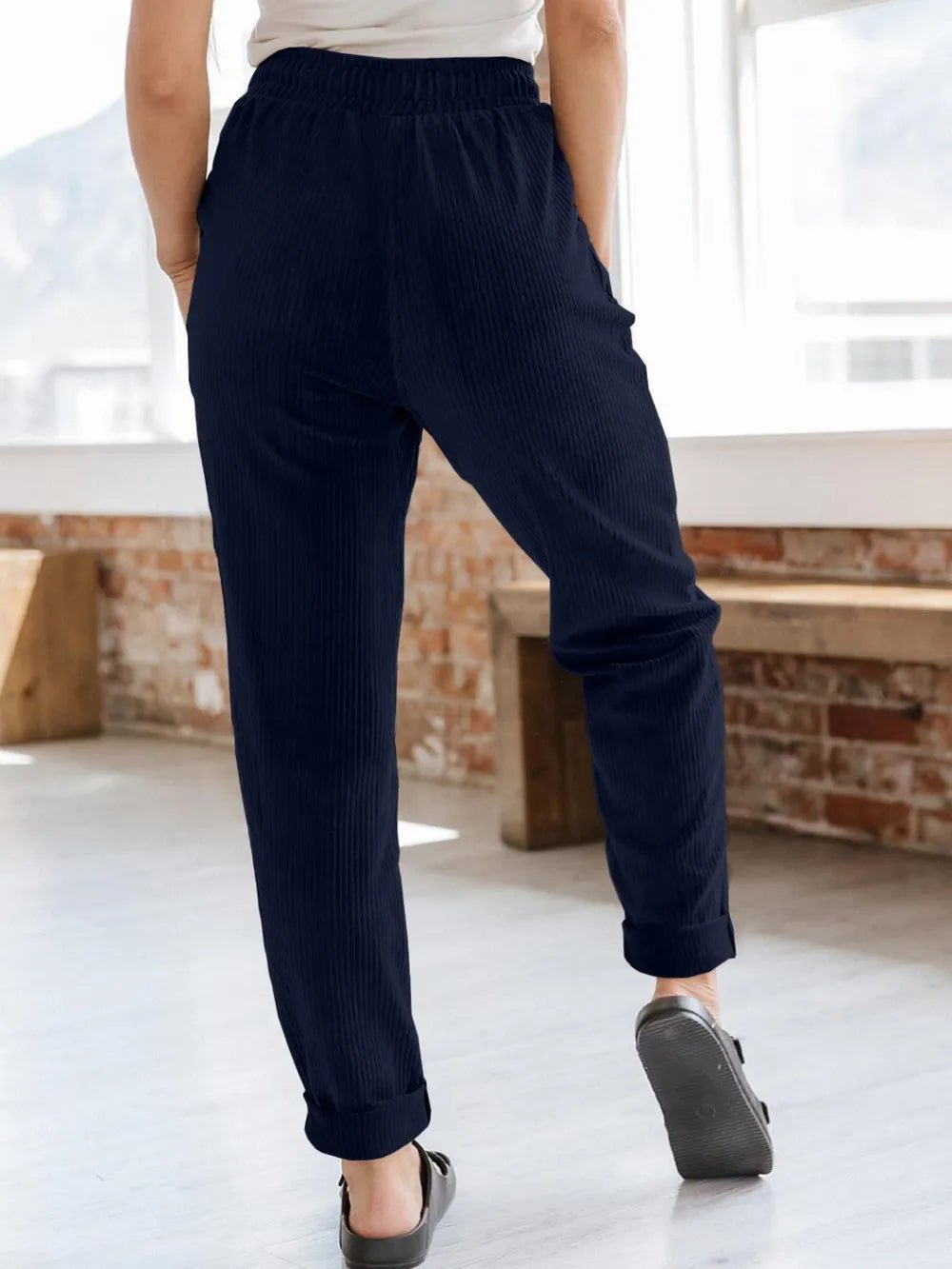 Drawstring Pants with Pockets in Navy