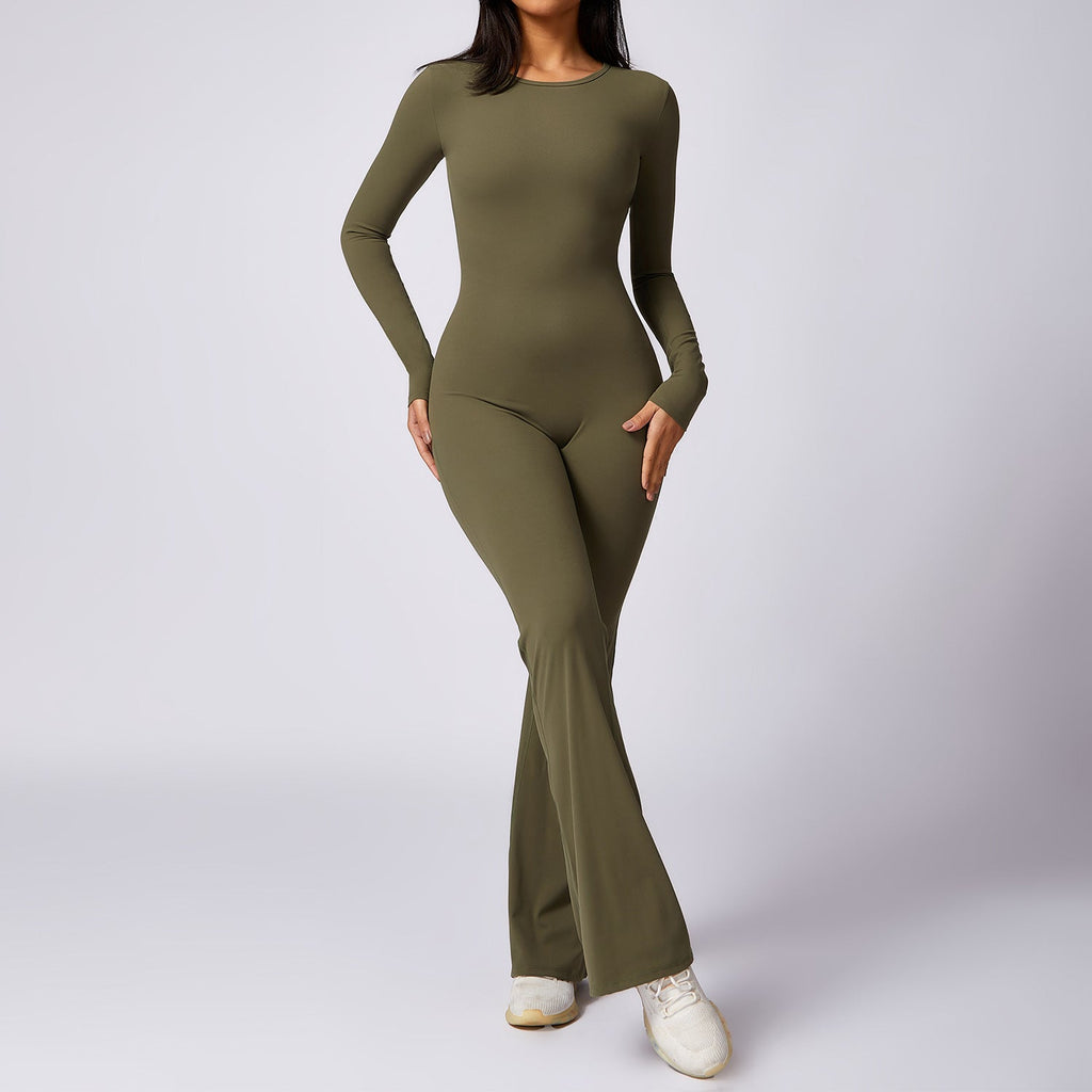 Backless Flare Jumpsuit – Long Sleeve Body Contour Fit CozyFits
