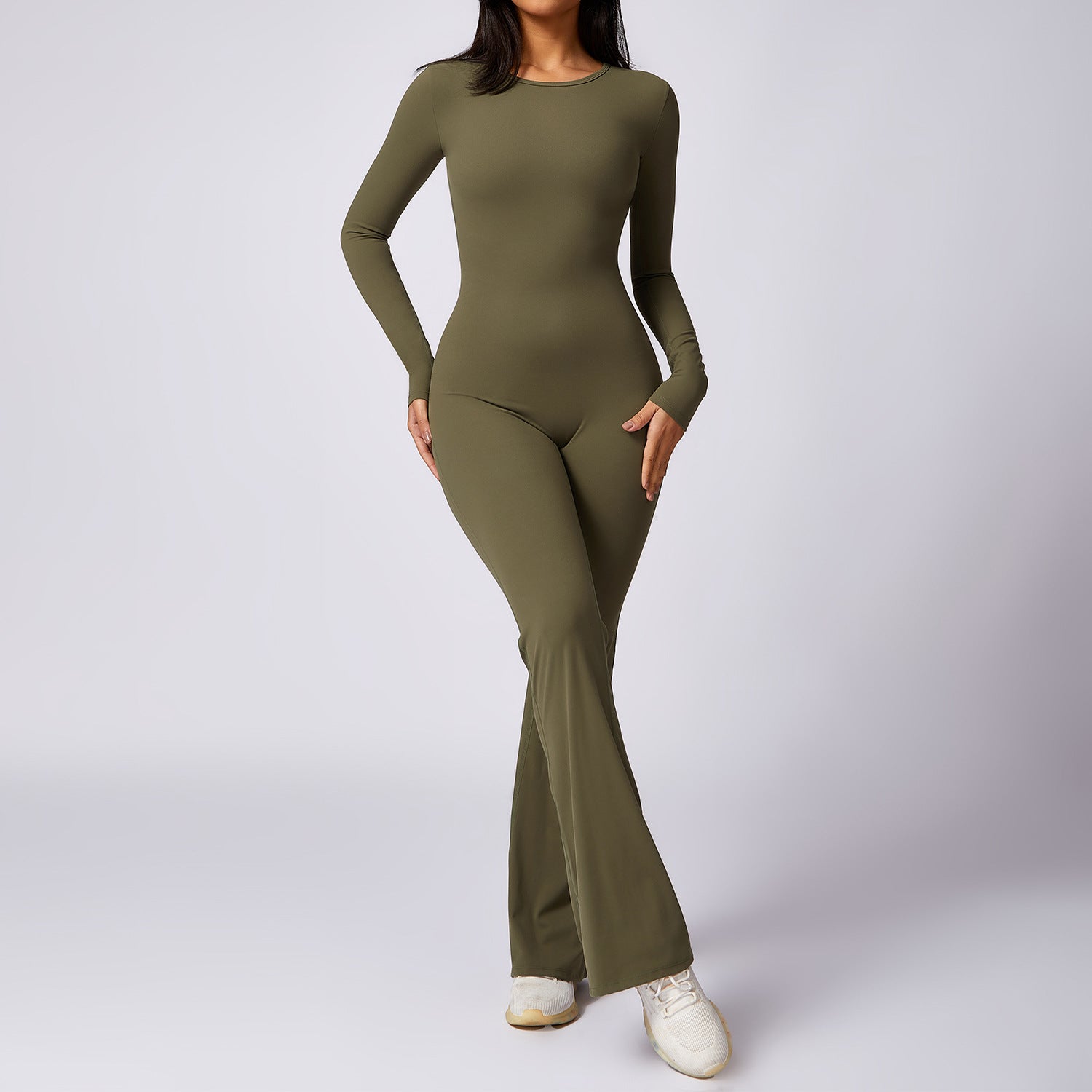 Backless Flare Jumpsuit – Long Sleeve Body Contour Fit CozyFits