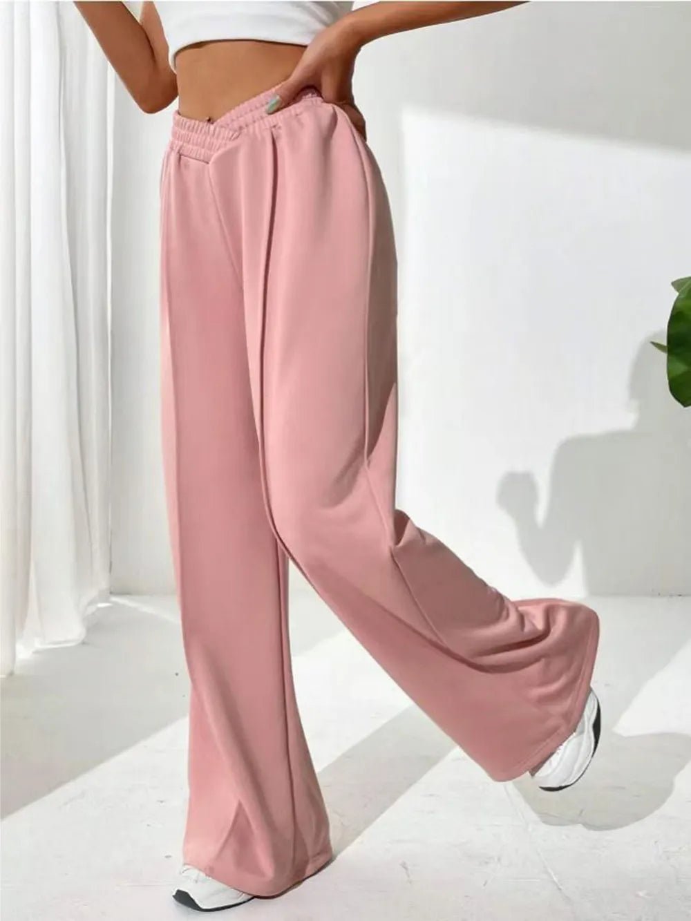 Elastic Waist Wide Leg Pants in Blush Pink