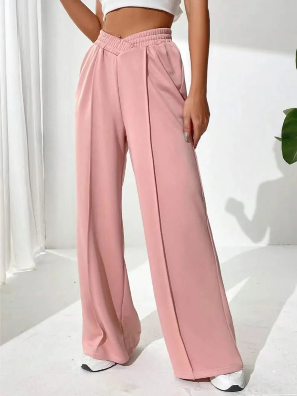 Elastic Waist Wide Leg Pants in Blush Pink